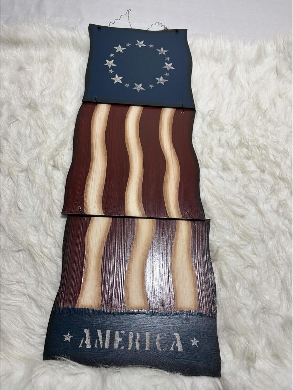 OLD GLORY 1776 Flag Americana WOOD PLANK VERTICAL HANGER USA